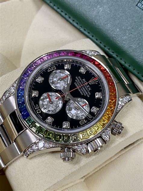 rolex daytona arcobaleno silver|rolex black chronograph.